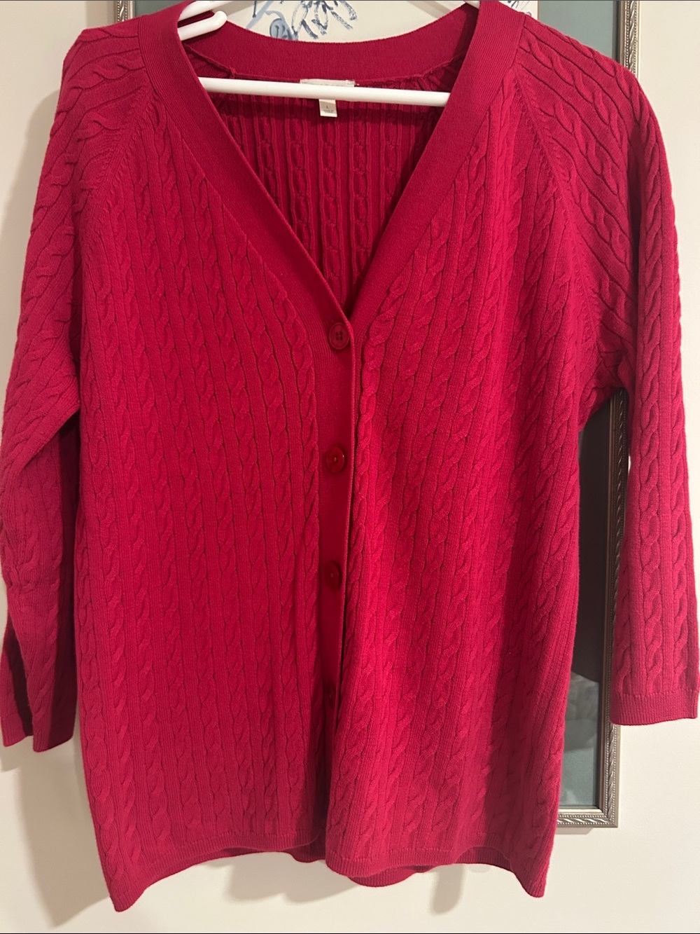 Talbots Bright Red Cable-Knit Button Cardigan